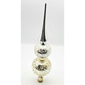Vintage Mercury Glass Christmas Tree Topper Silver Color White Design Glitter